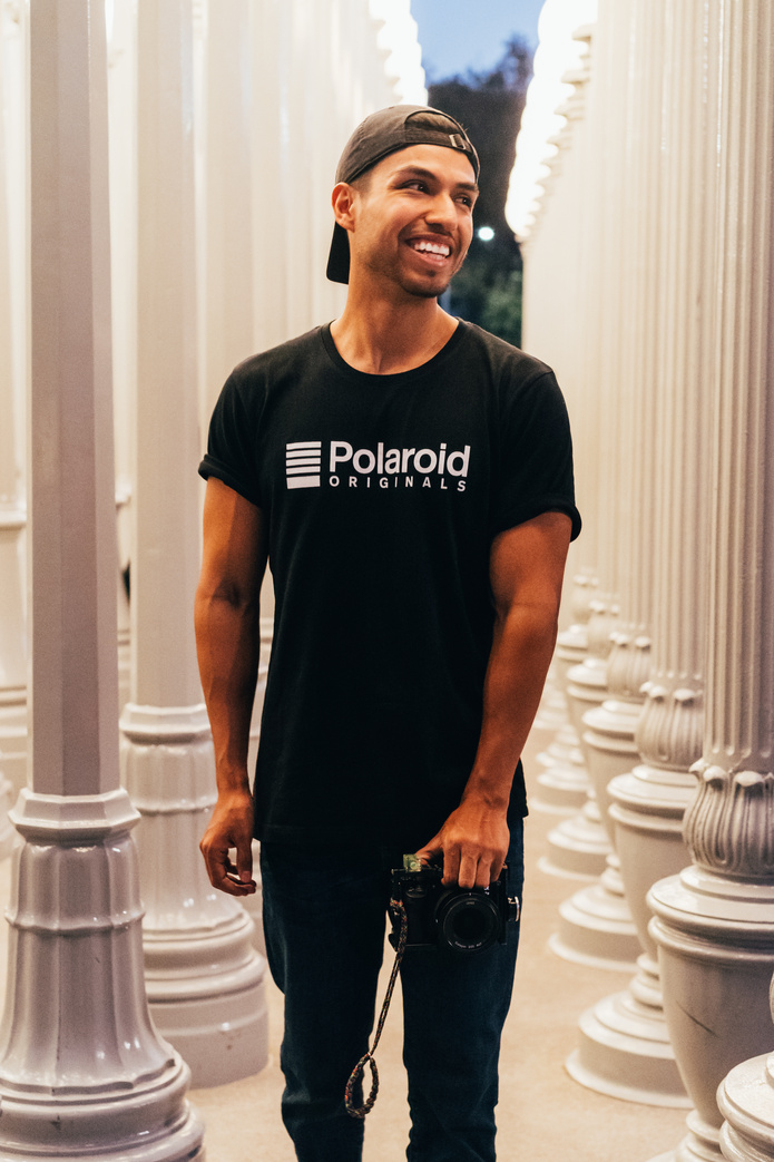 Man Wearing Black Crew-neck T-shirt